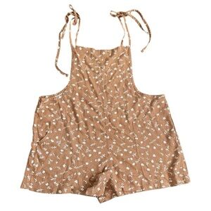 Vanilla Star Romper Overall XL Linen Ditsy Floral Tan White Tie Strap new casual